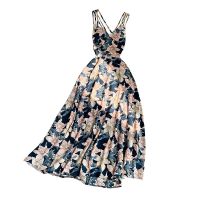 fashion womens wear Holiday beach strap dress y halter waist harness Floral big skirt beach dress fairy floral dress