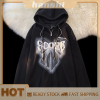 hanshi [2023 new HOT FASHION] lazlook เสื้อสเวตเตอร์พิมพ์ลายตัวอักษรมีฮู้ดแขนยาวทรงหลวมลำลองสำหรับฤดูใบไม้ร่วง