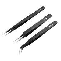 3pcs Metal Non-magnetic Stainless Steel Anti-static Tweezers ESD Plier for Jewelry ICs SMD SMT