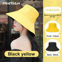 PHMAX ฤดูใบไม้ผลิและฤดูร้อนหมวกชาวประมงของผู้หญิงที่มีหมวกปานามากว้างปีกทั้งสองด้านหมวกดวงอาทิตย์กลางแจ้งแบบพกพาพับหมวกชายหาดสามารถสวมใส่ได้ทั้งสองด้าน