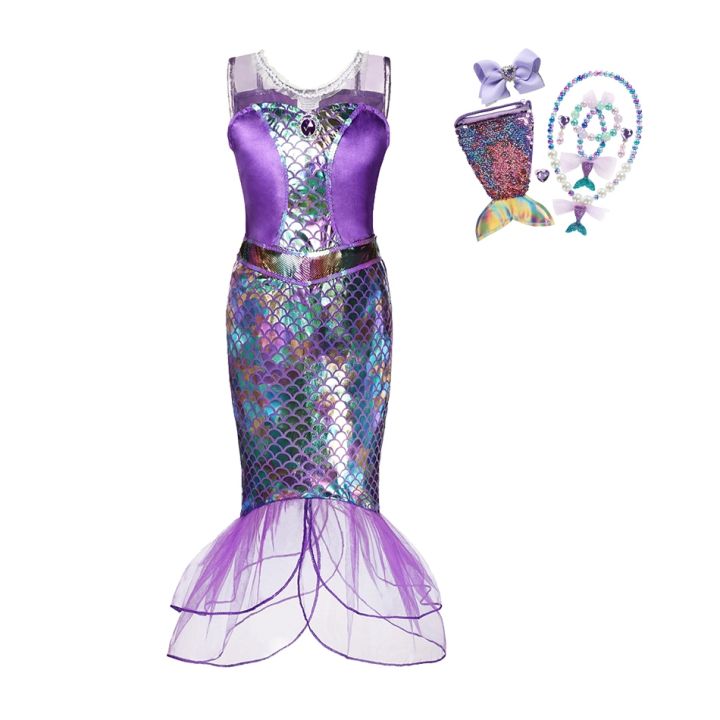 jeansame-dress-disney-little-mermaid-ariel-ชุดเจ้าหญิงแฟนซีสำหรับสาวแขนสั้น-tulle-คอสเพลย์เครื่องแต่งกายเด็ก-purim-party-ชุด2-10t