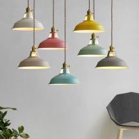 Iron Pendant Light Dia 26Cm Colorful Restaurant Kitchen Home Ceiling Lamp Vintage Hanging Light Lampshade Room Decorative Lamps