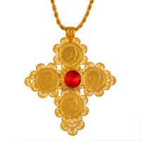 【CW】Anniyo Ethiopian Big Cross Pendants Necklaces Women Men Gold Color Jewelry Africa Coin Cross/Eritrea Habesha Necklace #044202