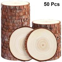 50PCS 5-6CM Thick Natural Pine Round Unfinished Wood Slices Circles With Tree Bark Log Discs DIY Crafts Wedding Party Painting Traps  Drains