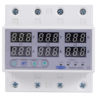 Din Rail 3 Phase Voltage Relay 380V Voltmeter Ammeter over and Under Voltage Monitor Relays Protector Adjust Current 63A