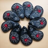 9pcs/set Black Leather Spider Embroidery Iron Covers Golf Club Iron Head Covers 4-9, Pw, Aw, Sw