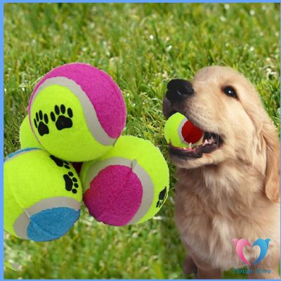 ลูกเทนนิสสำหรับสัตว์เลี้ยง โยนเล่นกับสุนัข ลูกบอลฝึกสุนัขและแมว จัดส่งคละสี  Pet plush tennis