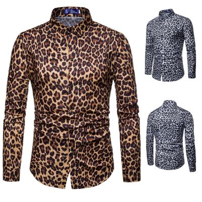 CODTheresa Finger Mens Nightclub Clothing Leopard Print Long Sleeve Shirt Fashion Casual Shirt
