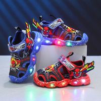 ?READY STOCK?❐◈▦ Childrens sandals with lights Spider-Man Superman 2023 summer new Baotou sandals boys beach shoes for children 21-30