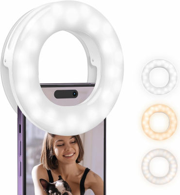 ATUMTEK Selfie Ring Light for Phone with 3 Light Temperatures, Portable Rechargeable Clip-on Ring Light with 48 LEDs for Mobile, Laptop, Zoom Meeting, Makes up, Video Calls, Streaming, Selfies