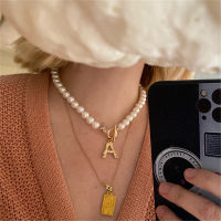 Pearl Necklace A B C D E F G H I J K L M N O P Q R S T U V W X Y Z Bamboo English Alphabet Initial Letter Necklaces For Women