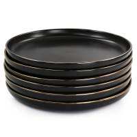 Paul 6 Piece Stoneware Dinner Plate Set In Matt Black With Gold Rim Kitchen Accessories