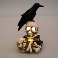 Crow Skull ตกแต่งฮาโลวีน Scary Gothic รูปปั้นเรืองแสงโครงกระดูกโคมไฟเครื่องประดับสำหรับบาร์ Ghost House Home Party Decoration