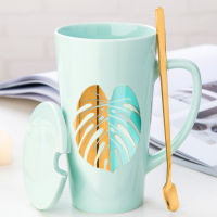 Ceramic 500ml Coffee Mug Creative Forest Star Art Pattern Cup Milk Mugs With Lid Spoon Home Drinkware Lovers Gift Wedding Gift