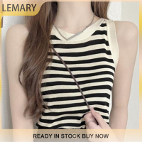 Lemary เสื้อกล้ามถักลายทางสไตล์เกาหลี,เสื้อกล้ามแบบผอมแขนกุดเสื้อผู้หญิงคอกลมแฟชั่นหน้าร้อน