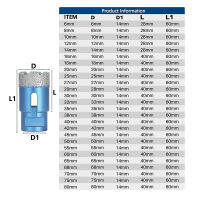 1pc เครื่องบดมุม M14 เครื่องเจาะรูแกนเจาะเพชรแบบเกลียว