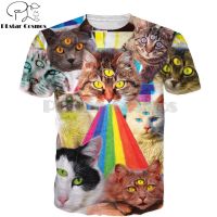 2023 In stock PLstar Cosmos Three Eye Cat Rainbow Vomit T-Shirt Cute Kitten collage 3d Printed Unisex t shirts sum，Contact the seller to personalize the name and logo