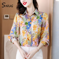 SNUG เสื้อชีฟองระดับไฮเอนด์สำหรับสตรีเสื้อเชิ้ตแขนยาวลายดอกไม้บางๆสำหรับฤดูใบไม้ผลิและแฟชั่นแบบใหม่ในฤดูใบไม้ร่วง