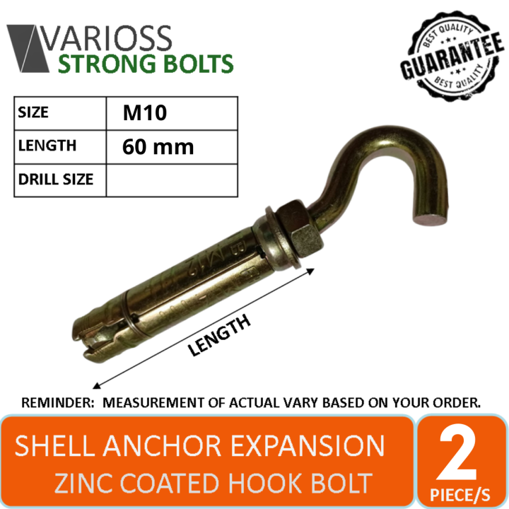 Shell Anchor Expansion Bolt Hook Type M10 Zinc Coated Varioss 2 pcs