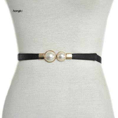 【HKM1】Fashion Women Elastic Faux Pearl Thin Skinny Waistband Waist Belt Dress Decor