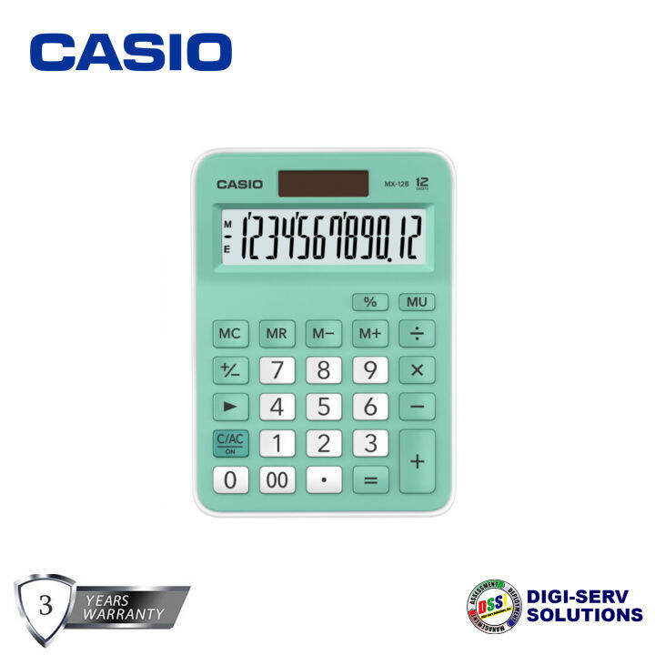 Casio MX-12B-GN (Green) Practical Calculator, 12 Digits, Mini Desk Type ...