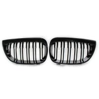 3 Pair Front Kidney Double Line Grille Sport Grill Replacement for E81 E87 E88 1 Series 2004-2007 GLOSS BLACK