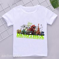 เสื้อยืดสำหรับเด็กผู้ชายเสื้อยืดลายการ์ตูน Dinotrux เสื้อผ้าเด็กแฟชั่นฮาราจูกุเสื้อแขนสั้นสีขาวขายส่ง