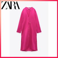 Zara ชุดเดรส ผ้าลินิน สีพื้น vd