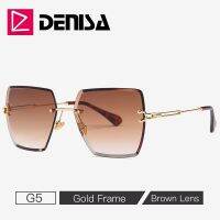 DENISA Square Rimless Sunglasses Women 2019 Summer Red Glasses Fashion Luxury Brand Sunglasses For Men UV400 zonnebril G18600