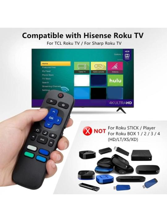 สินค้าใหม่-รีโมทคอนโทรลทีวีอเนกประสงค์สำหรับโทรทัศน์-hisense-roku-tclroku-tv-sharp-roku-tv-พร้อมคีย์-netflix-ดิสนีย์-hulu-vudu