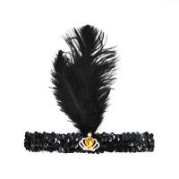 1920s Prom Feather Headpiece Halloween Feather Headband Bachelorette Party Hair Accessory Gemstone Black Hair Accessory 1920s Prom Feather Headpiece Crown Gemstone Elastic Hair Accessories Halloween Theme Headwear Feather Headband For Parties Gemstone