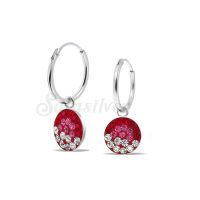 Silver thai      Silver Round Hoops Earrings with Preciosa Crystal Charms ต่างหูห่วงทรงกลมประดับด้วยเพรชcz สีแดงล้อมด้วยเพรชสีชมพูและสีขาว