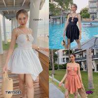 P15089  เดรสสายเดี่ยวแต่งห่วงตรงกลาง One-shoulder dress with center loop