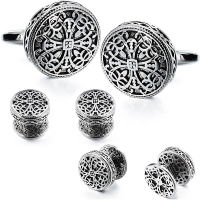 HAWSON Vintage Cufflinks and Tuxedo Shirt Studs for Men Retro Flower Pattern - Best Wedding Business Gifts for Men with Box