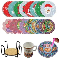 DIY Diamond Painting Coaster Cup Mat Pad Animal Mandala Diamond Embroidery Round Coasters Table Placemat Home Kitchen Decor Cups  Mugs Saucers