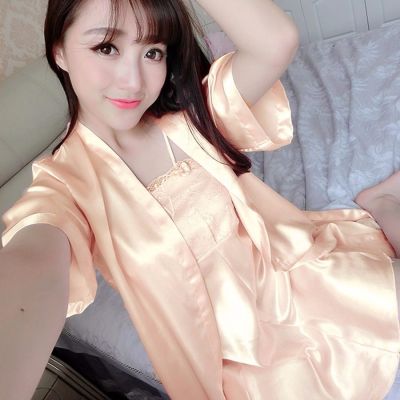 TOPELEK ชุดนอนไหมเทียมน่ารักฉบับภาษาเกาหลีผู้หญิง,ชุดนอนเจ้าหญิงเซ็กซี่ชุดนอนผู้หญิงคุณภาพสูงบาง Pakaian Rumahan