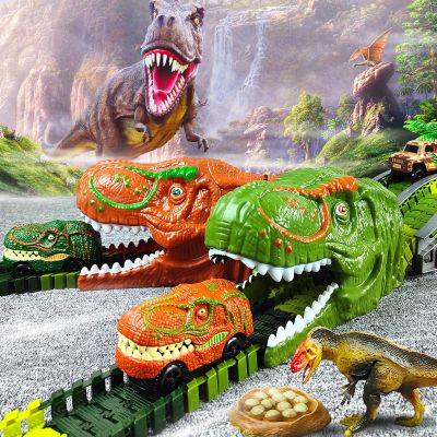 Dinosaur Toys, Dino Race Car Track with Flexible Track, Gift for Toddler Kids Boys Girls 3 4 5 6 7 8