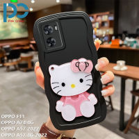 เคสสำหรับ OPPO A57 2022 A57 4G 2022 A74 4G ลายคลื่น F11แฟชั่นสีพื้นน่ารักนุ่มฝาหลังเฮลโลคิตตี้เคสกระจกเงาโต๊ะเครื่องแป้ง