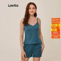 COD SDFGERGERTER Lovito Casual Plain Plain Drawstring Waist Basic Pajamas Sets L20D437 (Blue)