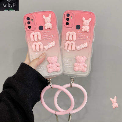 AnDyH New Design For OPPO A32 A33 A53 2020 A53S A11S 2021 Case 3D Cute Bear+Solid Color Bracelet Fashion Premium Gradient Soft Phone Case Silicone Shockproof Casing Protective Back Cover