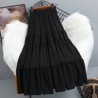 COD DSFGREYTRUYTU Korean womens high waist Chiffon skirt patchwork cake skirt