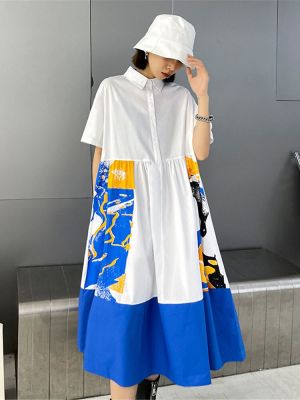 XITAO Shirt Dress Print  Goddess Fan Casual Summer   Women Dress