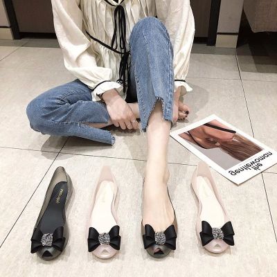 Flat sandals female fish mouth transparent crystal web celebrity single low shoes lighter for diamond cross-border sweet jelly ✾☏☍