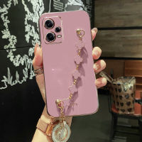 COROGI เคส Xiaomi Redmi Note 12 /Note 12 Pro/note 12S /Note 12 Pro + Plus 5G 4G พร้อมสายรัดข้อมือลายดอกโคลเวอร์นำโชคสร้อยข้อมือชุบ6D หรูหรากันชนขอบสี่เหลี่ยมเคสมือถือแบบนิ่มฝาครอบหลัง