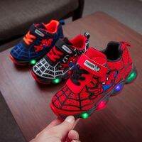 Spiderman เด็กรองเท้าเด็กการ์ตูนรองเท้าผ้าใบ LED รองเท้าเย็นซูเปอร์แมนรองเท้า