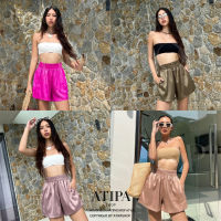 Atipashop - SATIN SHORT  กางเกงขาสั้นผ้าซาติน กางเกงขาสั้น ผ้าซาติน เอวยาวยืดสม็อค มีหลายสีให้เลือก