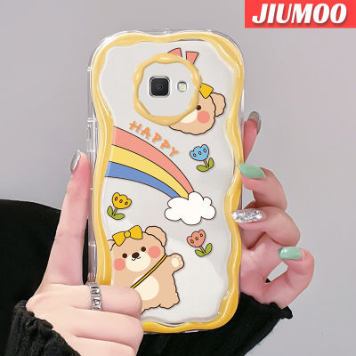 JIUMOO เคส J7ปลอกสำหรับ Samsung นายก J7 2 J2,เคสการ์ตูนหมีมีความสุขความคิดสร้างสรรค์ลายคลื่นเนื้อครีมเคสโทรศัพท์โปร่งใสซิลิโคนนิ่มกันกระแทกป้องกันเลนส์กล้องเคสใส