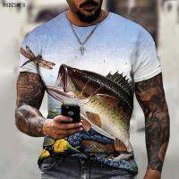 Wild Fishing 3D Printing Mens T-shirt, Round Neck Design, Essential Clothing For Friends Of Fishing, Casual Oversize S-5XL