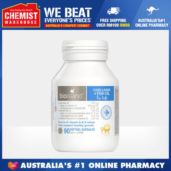 Bio Island Cod Liver + Fish Oil For Kids 90 Capsules Support Healthy Growth & Development DHA
