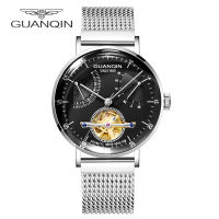 GUANQIN นาฬิกาผู้ชายลำลองสแตนเลส Tourbillion เชิงกลนาฬิกาสำหรับผู้ชายแฟชั่นอัตโนมัติวันที่สัปดาห์นาฬิกากันน้ำ GQ-16113